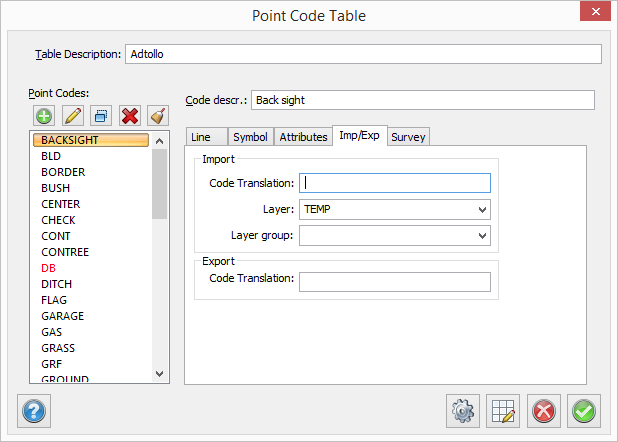 Topocad - Point code table