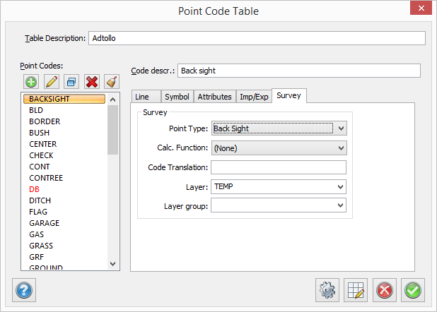 Topocad - Point code table - Survey